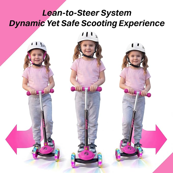 JOVA ZIFFY Multicolor 3 Wheel Scooter for Kids 3-5, Toddler Kick Scooters with LED Light-Up Wheels for Boys and Girls, 5 Adjustable Height and Lean-to-Steer Design, Support up to 110 lbs