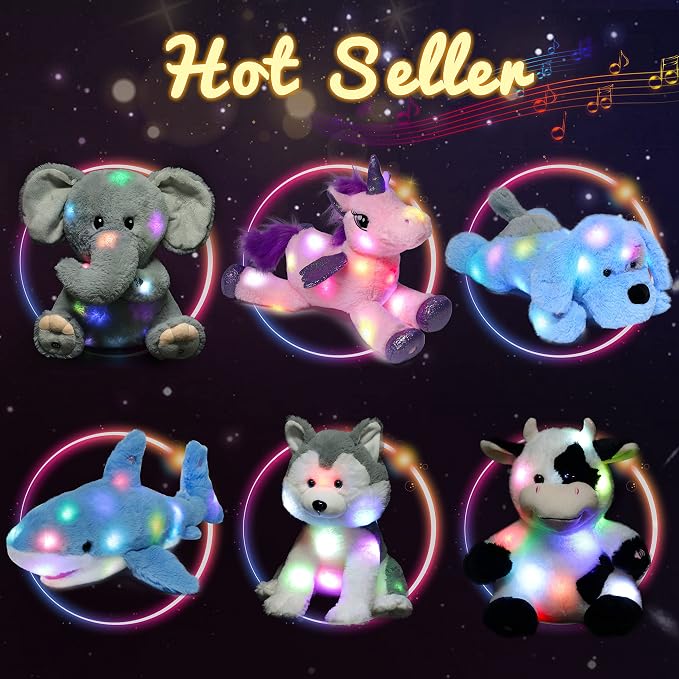 Hopearl LED Musical Stuffed Polar Bear Lighting Up Singing Plush Toy Adjustable Volume Lullaby Animated Soothe Birthday Festival for Kids Toddler Girls, White, 11''