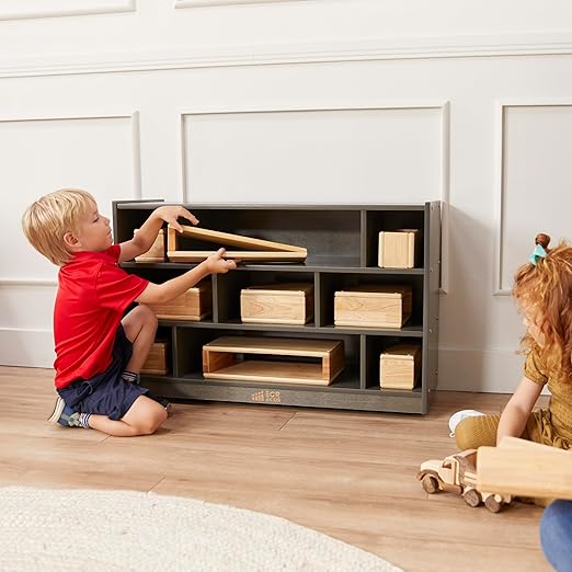 ECR4Kids Mobile Building Block Storage Cabinet, Medium, Classroom Furniture, Grey Wash