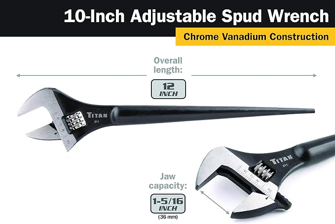 Titan 211 Adjustable Construction Spud Wrench, 10-Inch