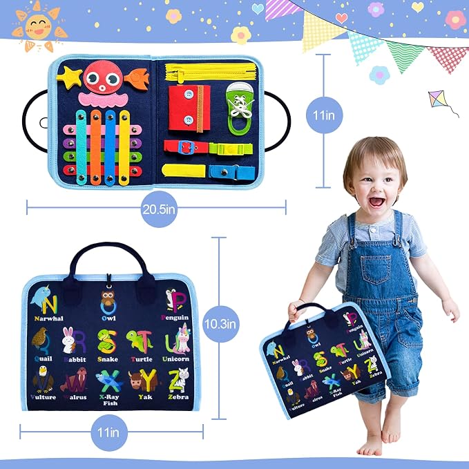 Gojmzo Busy Board Montessori Toys for Toddler Boys & Girls Gifts, Sensory Toys for Toddlers, Educational Travel Preschool Activities Learning Alphabet Count Fine Motor Skills