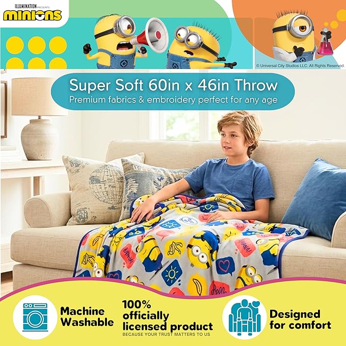 Franco Kids Bedding Super Soft Plush Throw Blanket, 46 in x 60 in, Minions The Rise Of Gru
