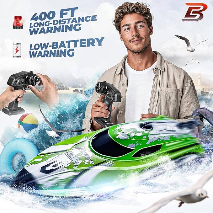 BEZGAR RC Boat, 12 inch Remote Control Boat for Kids and Adults, 25 KPH Fast RC Speed Boats with 700mAh Battery, Ideal Waterproof Toy Boats for Lakes & Pools - TX126 Green