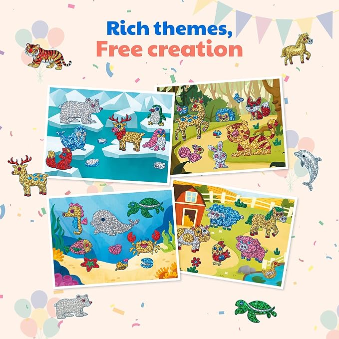 JoyCat 24 Pack Foil Art Craft Party Favors,No Mess Arts and Crafts for Kids,Goodie Bag Stuffers,DIY Creative Activity,Birthday Present for Girls Boys 4 5 6 7 8 9 Years Old(Animal)