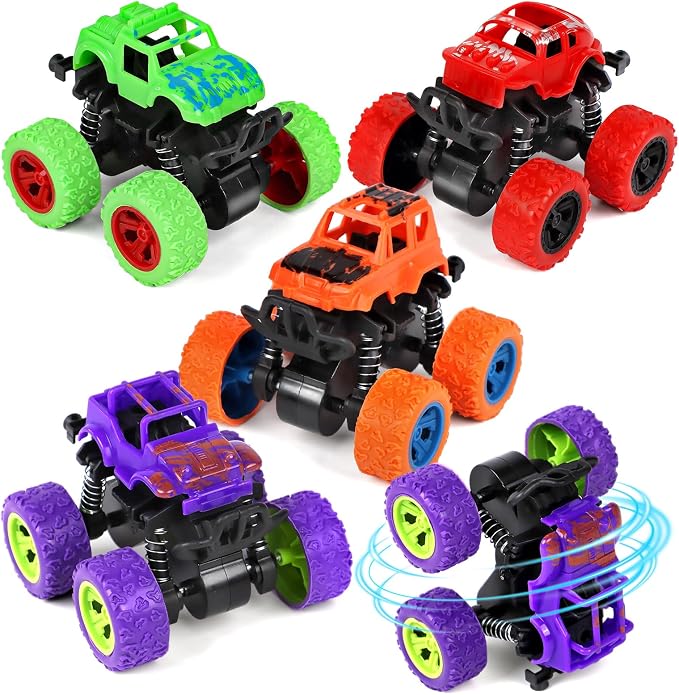 24 Pcs Gift Monster Truck Toys Bulk with Cards for Kids Push and Go Vehicles Pull Back Cars Party Favors School Gifts Exchange Classroom Prizes for Boys Girls