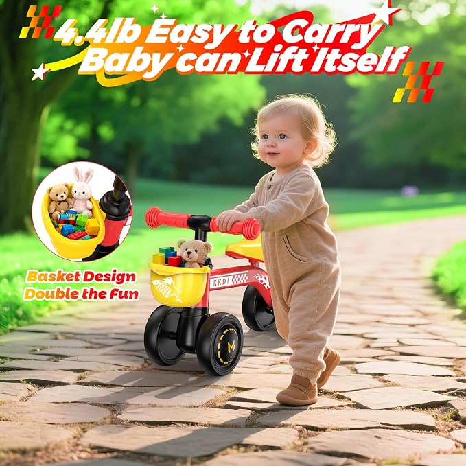 Baby Balance Bike Ride on Toys for 1 2 Year Old, Toddler Bike, First Birthday Gifts for 1 2 Year Old Boys Girls, Baby Indoor Outdoor Toy, Colorful Lighting Silent Wheels, No Pedal/Basket