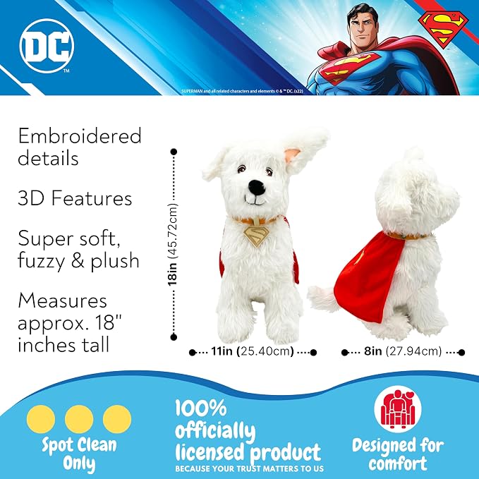 Krypto Superman DC Comics Kids Bedding Super Soft Plush Cozy Cuddle Pillow, Dog, (Officially Licensed Product) by Franco