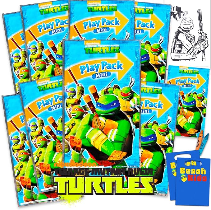 Teenage Mutant Ninja Turtles Party Favors Set for Kids- 8 Mini Coloring Books, Stickers, and Goodie Bags | TMNT Birthday Party Supplies Decorations
