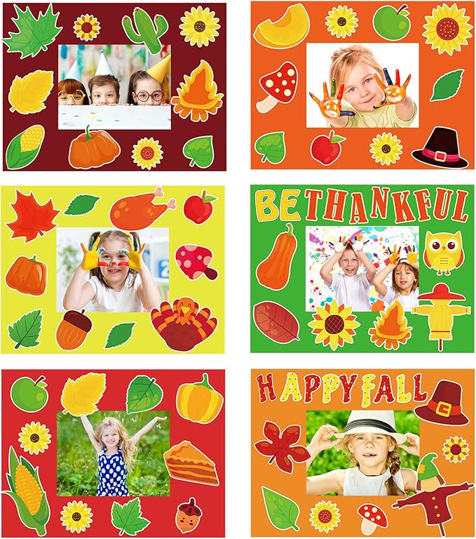 chiazllta 30 Packs Fall Picture Frame Craft Kits for, DIY Thanksgiving Pumpkin Maple Leaf Turkey Craft Autumn Holiday Art Favor Home Class Game Activities