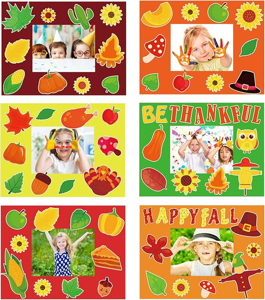 chiazllta 30 Packs Fall Picture Frame Craft Kits for, DIY Thanksgiving Pumpkin Maple Leaf Turkey Craft Autumn Holiday Art Favor Home Class Game Activities