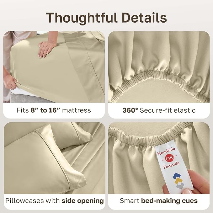 California Design Den Pack of 2 King Sheets - 400 Thread Count, Soft 100% Cotton Sateen, Deep Pocket King Size Sheet Set, Durable Bedding - Beige
