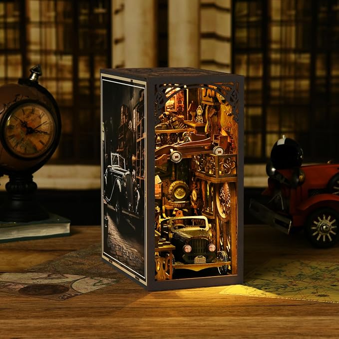 TOYQI Book Nook Kit, Book Nook Kits for Adults | DIY Miniature Dollhouse Kit 3D Wooden Puzzle Booknook Bookend with LED Light