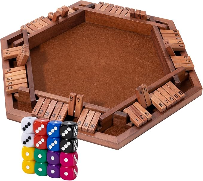 MNYUN Shut The Box Premium Wooden Dice Game - Handcrafted Board Game 2-6 Players, Educational Math Learning Games for Kids Adults, Classic Pub Games Family Party Gift Set