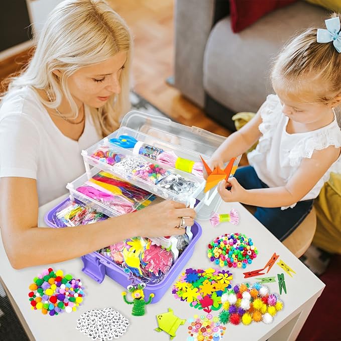 VLUSSO Arts and Crafts Supplies for Kids DIY Craft Kits Art Supplies Materials Kids Crafts Set with Pipe Cleaners Craft Box Preschool Homeschool Toys Gift for Boys and Girls Age 4 5 6 7 8