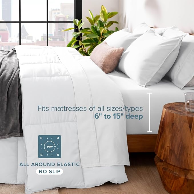 Bare Home Bed-in-A-Bag 7 Piece Comforter & Sheet Set - Full - Goose Down Alternative - Ultra-Soft 1800 Premium - Bedding Set (Full, White/White)
