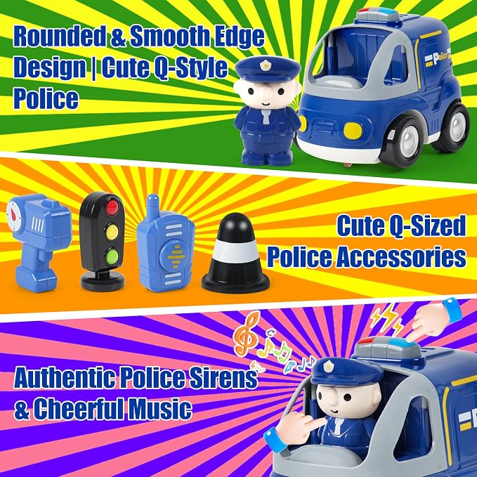 Remote Control Car for Toddlers - Birthday Gifts for Boys and Kids Ages 18+ Months, 2 3 4 5 Years, 2.4GHz RC Interactive Cartoon Police Car with Lights, Sounds & Music