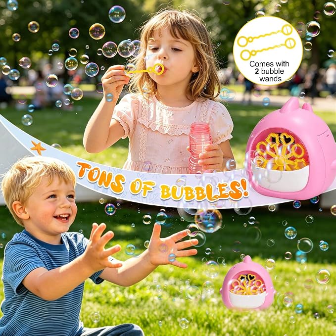 JONEG Bubble Machine Toys for Kids 3-8 Years Old - Bubble Blower Maker with Solutions, Outdoor Toy, Birthday Gift for 3 4 5 6 7 8 Year Old Girls Boys Toddlers