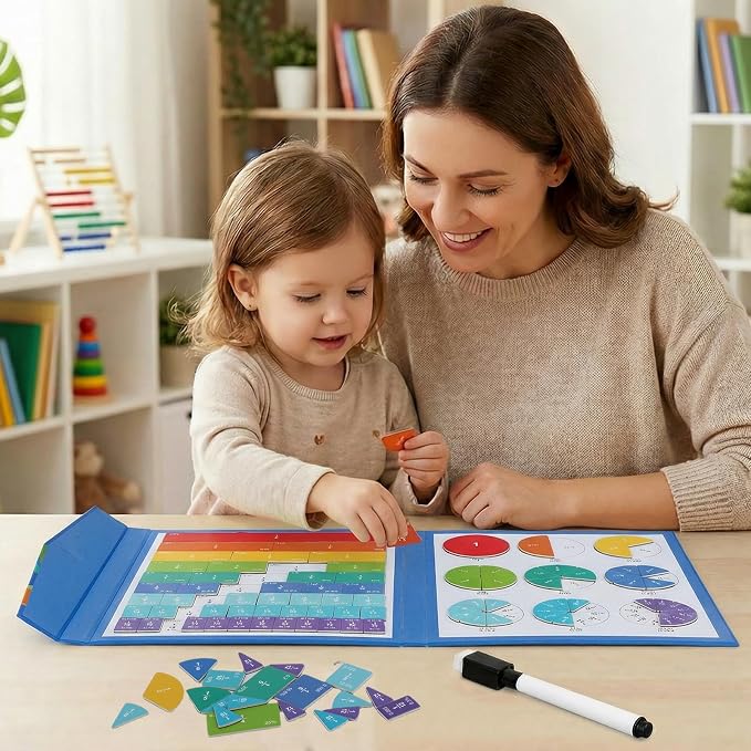 Magnetic Fraction Demonstration Book Educational Puzzle, Magnetic Fraction Tiles & Circles for Kids Math Manipulatives Fractions Tiles Montessori-inspired Score Disk Demonstrator for Elementary School