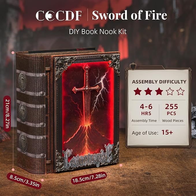CCCDF Book Nook Kit - DIY Miniature House Kit for Adults, Teens, Dollhouse Magic Booknook Tiny House Bookshelf Decor, Gifts for Family, Friends (Sword of Fire)