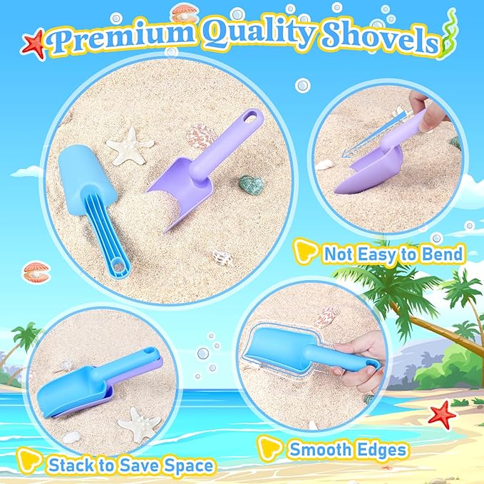 Collapsible Beach Buckets for Kids, 2 Packs Foldable Sand Buckets and Shovels with Mesh Beach Bag, Silicone Sand Pails for Toddlers Beach Toys, Easter Egg Hunt, Camping, Travelling, Fishing Water Pail