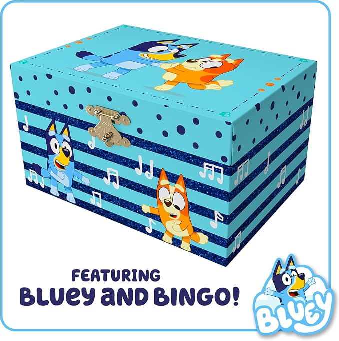 Bluey Jewelry Box for Girls Musical Jewelry Box with Spinning Figurine, Bluey Toys for Kids Ages 3-5 Plays Bluey Theme Song