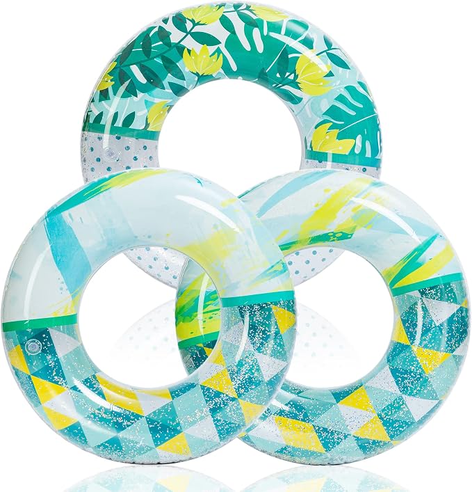 Inflatable Pool Floats with Glitters 32"(3 Pack), Pool Floaties Tubes for Swimming Kids Adults Beach Outdoor Party Supplies