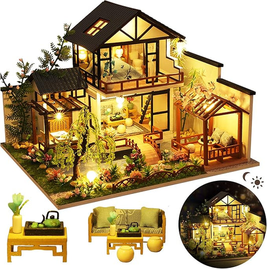 DIY Miniature House Kit, DIY Dollhouse Kit for Adults to Build, Mini House Kit with LED, Model Building Diorama Kits, Ideal Gifts for Birthday, Valentine Christmas(Janpanese House)