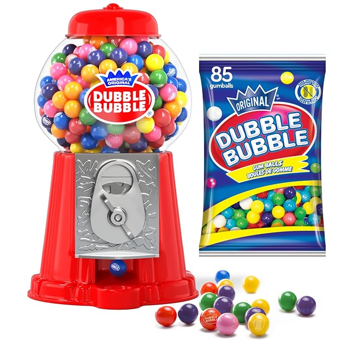 Gumball Machine for Kids 8.5" - Coin Operated Bubble Gum Machine and Toy Bank - Candy Machine Dispenser Includes 40 Gum Balls - Great Candy Dispenser Machine Gift Toys for Girls and Boys (Red)