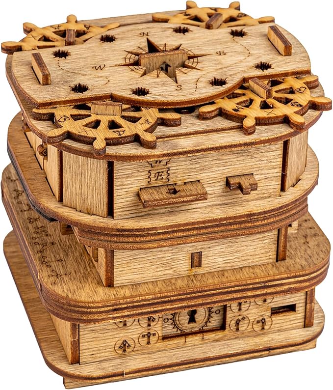 iDventure Cluebox - Davy Jones Locker - Escape Room Game - Pirate Puzzle Box - Gift Box - 3D Wooden Puzzle for Adults - Wooden Jigsaw - Brain Teaser - Birthday Gift Gadget for Men - Money Box