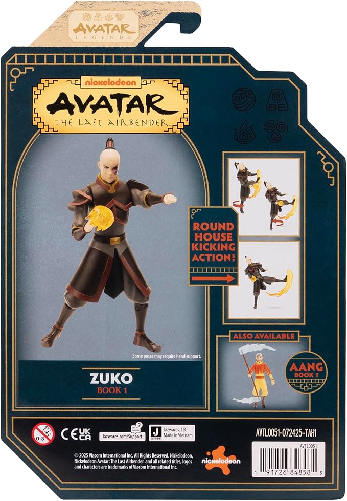 Jazwares Avatar: The Last Airbender Zuko (Book One) - 4.5-Inch Scale Figure with Fire Effects and Battle