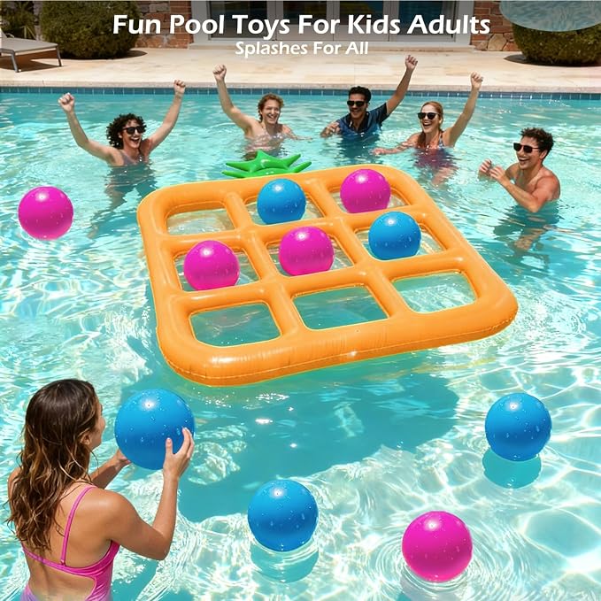 Jasonwell Tic-Tac-Toe Pool Toys Games - Giant Floating Tic Tac Toe Game Float with 10 Balls Pineapple Pool Game Party Toy Floats Yard Field Day Games Outdoor Beach Toys for Adults Teens Kids (Orange)