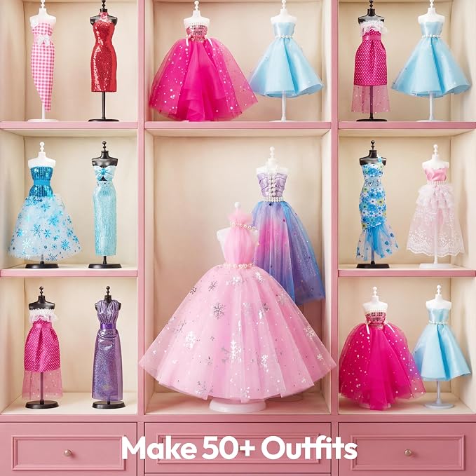 Klever Kits 400+PCS Fashion Design Crafts for Kids, Art and Crafts, DIY Sewing Kits with 3 Mannequins for Girls Aged 8-12, Birthday Presents, Toys for Kids