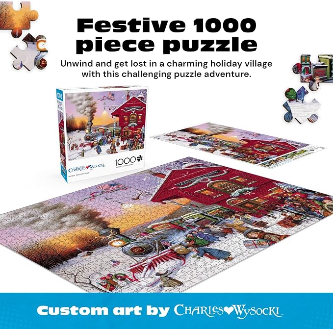 Buffalo Games – Charles Wysocki - Whistle Stop Christmas- 1000 Piece Holiday Jigsaw Puzzle - Festive Puzzles for Adults – Precision-Cut Pieces, Winter Artwork, Hours of Relaxing Fun