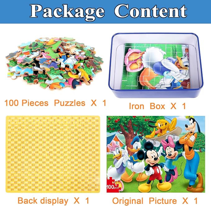 Puzzles for Kids Ages 4-6,100 Piece Puzzles for Kids Ages 6-8,Educational Learning Jigsaw Puzzles for Boys and Girls in Metal Box