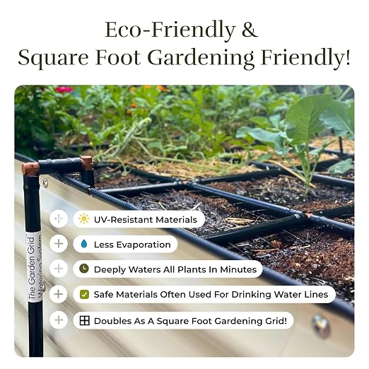 Garden Grid Watering System, 4x8 Cornerless | Garden Irrigation System for Garden Beds | Pre-Assembled, Waters Every Plant, USA-Made | Ideal for Beds w/Corner Posts or Curved Ends | 44"x88"