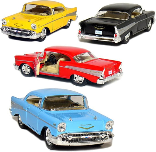 KiNSMART 1957 Chevy Bel Air Coupe 1:40 Scale 5" Die Cast Metal Classic Toy Car (4Set)