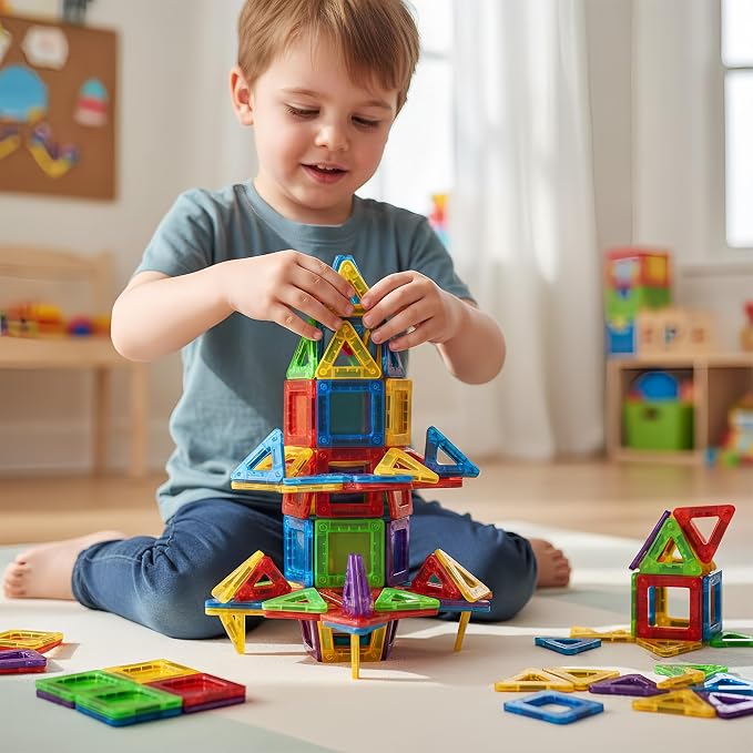 Mini Magnetic Tiles for Kids Ages 3 4 5 6 Toddler Toys, 42PCS Portable Magnetic Tiles with Storage Box, STEM Educational Building Blocks for Boys and Girls Ages 3+