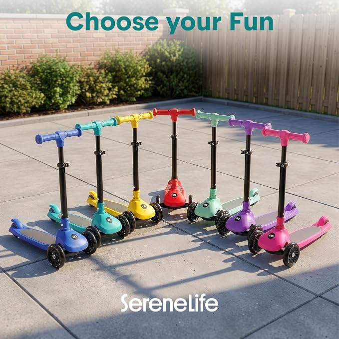 SereneLife Toddler Scooter, Adjustable Micro Scooter for Ages 2-5, Lightweight Kids 3 Wheel Design with LED Light-Up Wheels, Anti-Slip Deck & Lean-to-Steer Control, Indoor/Outdoor Use (Pink)