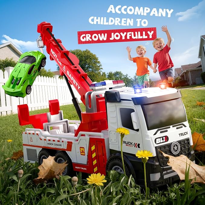 ORANGE OCEAN Tow Truck Toys for 2 3 4 Year Old Boys, 4 Pack Dump Crane Tow Truck Toy with Light & Sound, Trucks for Toddlers 2-4 Years, 2 3 4 Year Old Boy Toys, Birthday Gifts for 2 3 4 Year Old Boys