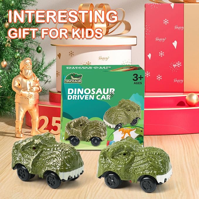 GIAT Dinosaur Track Car Accessories - Birthday Gifts for 3 4 5 6 7 Year Old Boys - 2 Pack LED Light Up Car Toy for Kids Ages 3-5 5-7, Compatible with Most Tracks