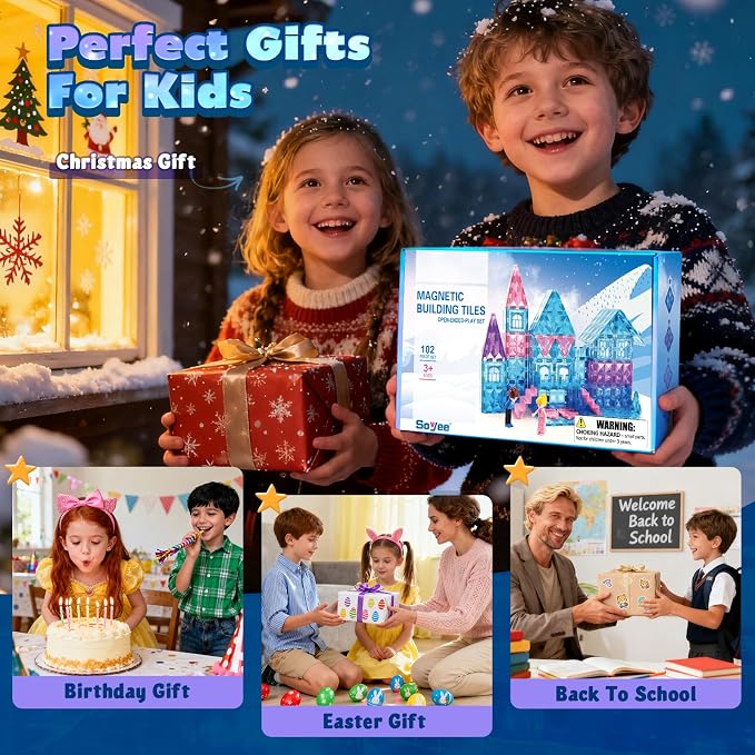 Magnetic Tiles 102pcs with 2 Stairs 2 Dolls Princess Castle Building Girls Toys Age 4-5 6-8 Magnetic Blocks Birthday Xmas Gifts for Girls Toys for 3 4 5 6 7 8+ Year Old