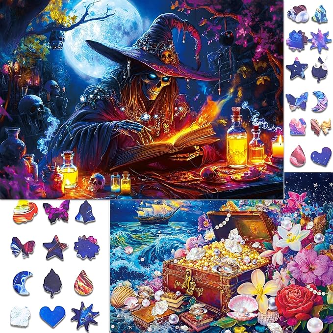 Unique Puzzles for Adults 1000 Piece, 2 Pack Magical and Dreamy Series, Fantasy Puzzles for Adults, Treasures and Dark Forest Theme, Challenging Gifts for Puzzle Lovers