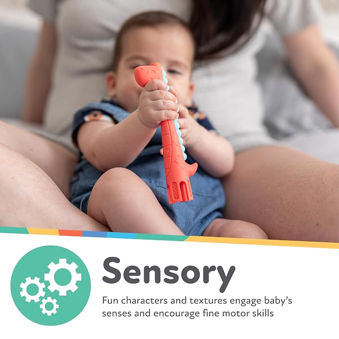 Nuby Tube Teether - (2-Pack) Baby Teething Toy - 3+ Months - Silicone - Llama and Dinosaur