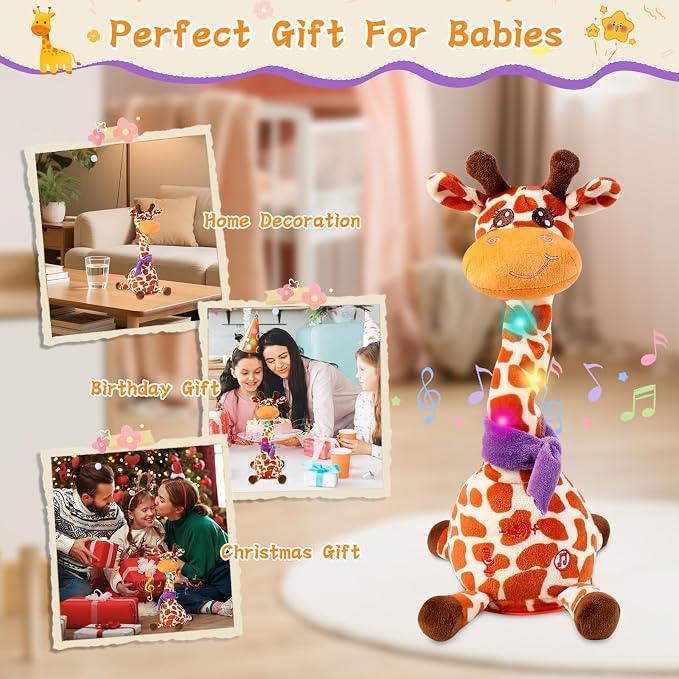 Dancing Giraffe Toy Stuffed Animal Baby Toys Singing Song Toddlers Toy Repeats What You Say Glowing Musical Toy for Baby Birthday Gift Groovy Giraffe Toy (Giraffe Toy)