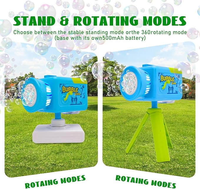 Camera Bubble Machine,Large Capacity Automatic 360° Rotation Kids Bubble Blower with Music&Lights, Rechargeable Portable Kids Bubble Toys for Indoor,Outdoor,Birthday,Patry & Wedding (Blue)