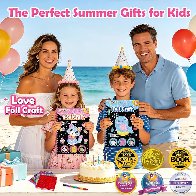 FUNNYB&G Foil Art Craft Kit for Girls 4-10 Years Old: Mess-Free & No-Glue, Create 16 Sparkly Cute Little Cat Pictures – Perfect Travel Toy & Birthday Gift for Kids (Little Cat)