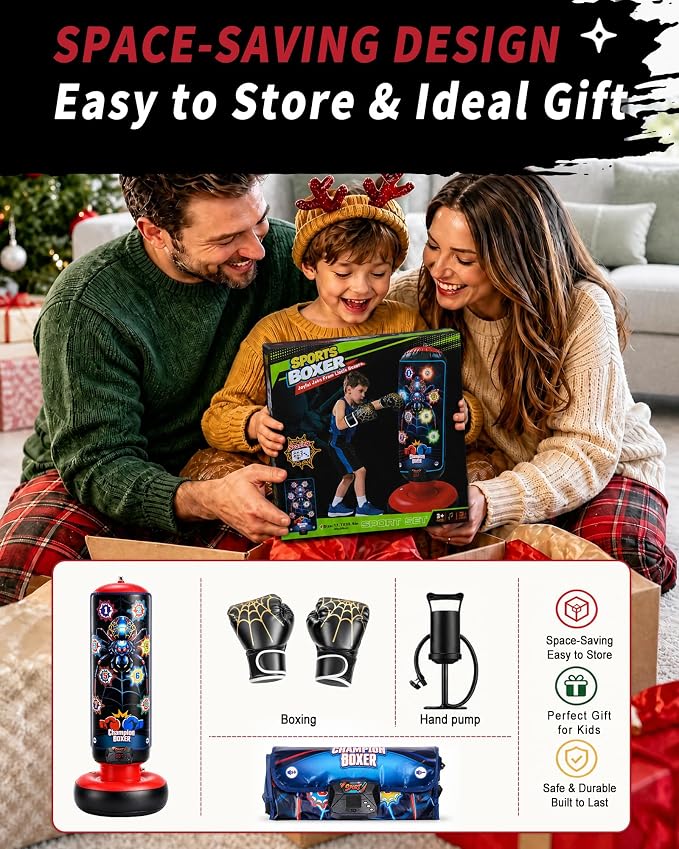 Smart Electronic Punching Bag for Kids,Boxing Set with Scoring,Lights,Music,4 Game Modes-Challenge,Memory,Inflatable Boxing Bag with Gloves,Interactive Gifts Toys for 4-12 Years Old Boys Girls