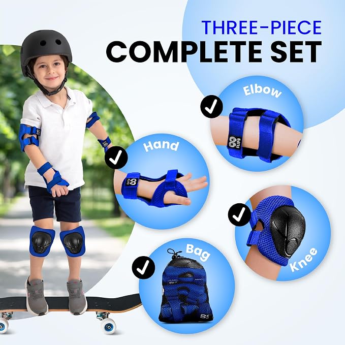 99FLIPS 6pcs Complete Set 3-12 Years- Knee Pads Elbow Pads and Wrist Guards for Kids and Toddler