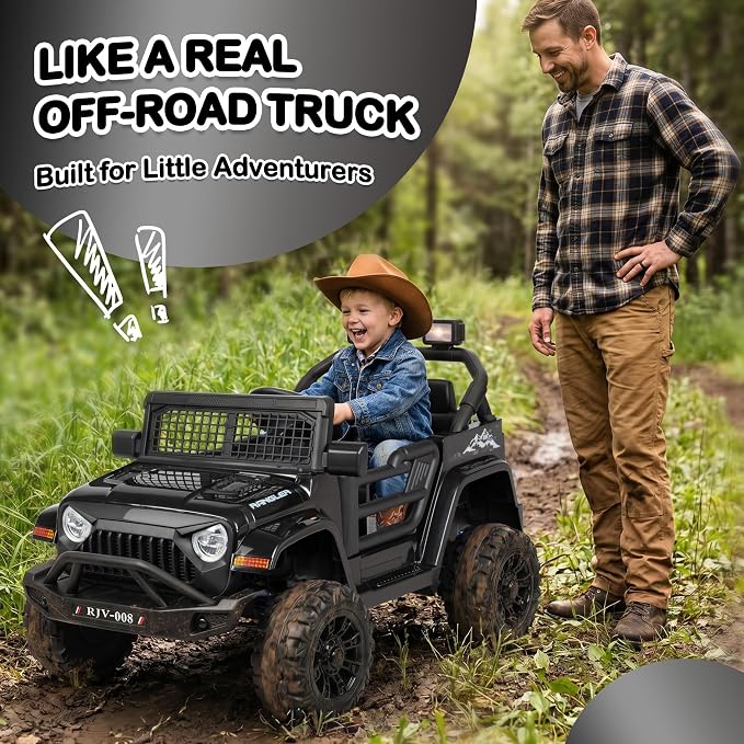 12V 7AH Kids Ride-On Truck Car, Electric Car with Parent Remote Control, Spring Suspension, LED Lights, Bluetooth, Music, Black