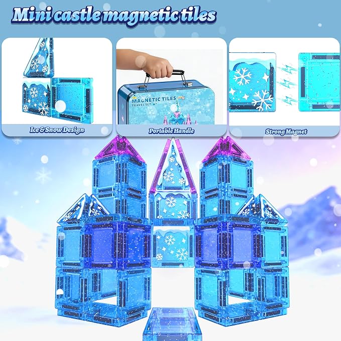 SKTMYY Mini Magnetic Tiles,45 PCS ice Magnet Tiles for Girls,Portable Travel Toys for Kids Ages 3+,STEM Preschool Toys Gift for Girls